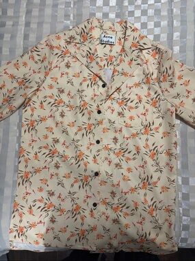 Acne Studios Cream Floral Button-Down Shirt with Orange and Brown Accents